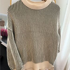 Aerie Black and Cream Striped Turtleneck Sweater